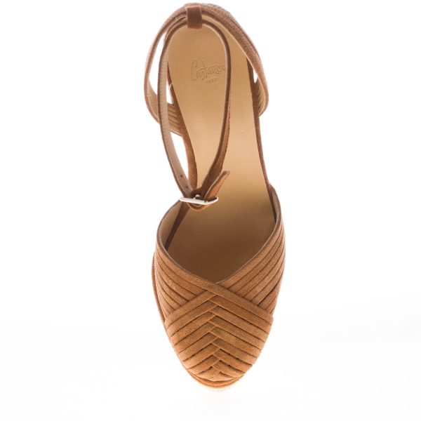 CASTANER donna scarpa espadrillas Colina 186 in camoscio MARRONE con zeppa iuta. Tacco 12 cm - immagine 5