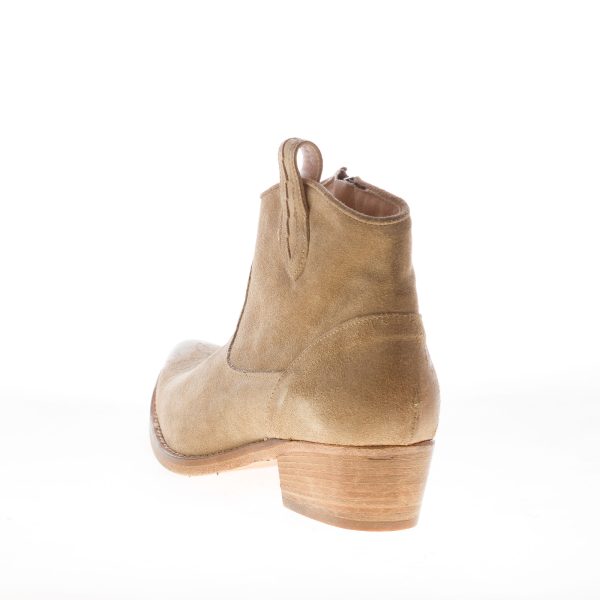 CONSTRUCTION ZONE donna stivaletto Texano in camoscio anticato BEIGE con zip. Tacco 4 cm - immagine 3