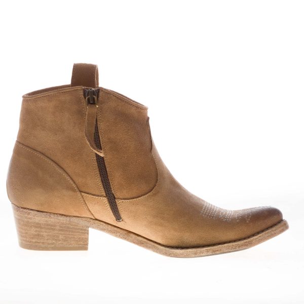 CONSTRUCTION ZONE donna stivaletto Texano in camoscio anticato SABBIA con zip. Tacco 4 cm - immagine 4