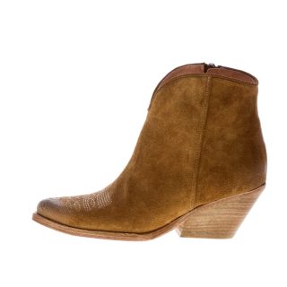 CONSTRUCTION ZONE donna stivaletto Texano in camoscio BEIGE SCURO con zip. Tacco 5,5 cm