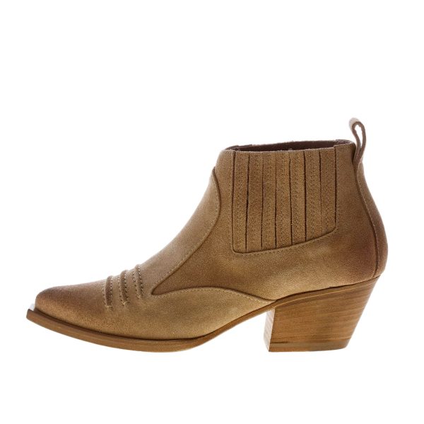 MARIA CRISTINA donna tronchetto texano in camoscio anticato SABBIA. Tacco 5 cm