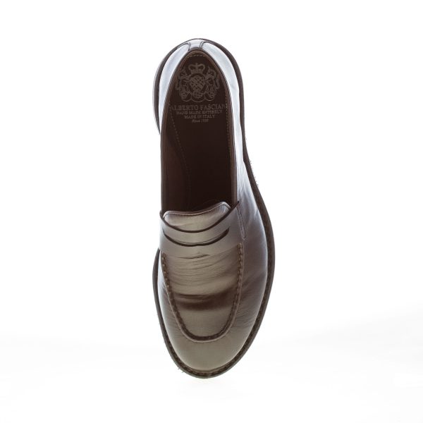ALBERTO FASCIANI uomo mocassino penny artigianale Jason in nappa MOGANO. Suola gomma - immagine 5