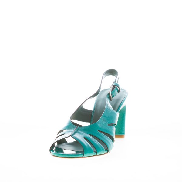 DEL CARLO donna sandalo Metis in pelle verniciata PAVONE. Tacco 8 cm - immagine 2