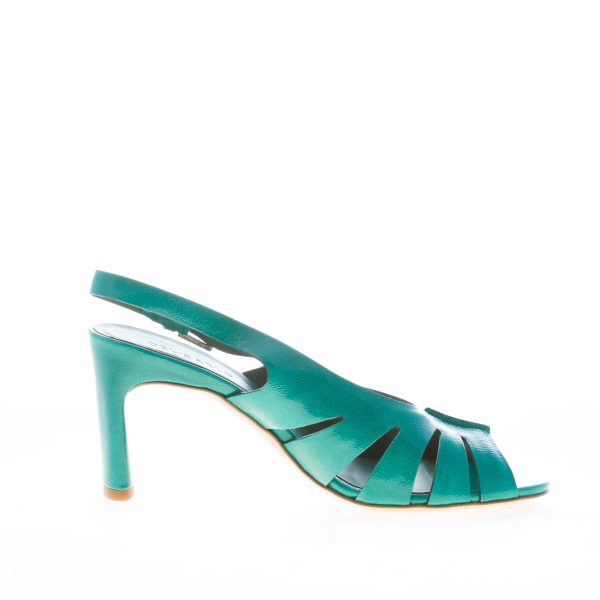 DEL CARLO donna sandalo Metis in pelle verniciata PAVONE. Tacco 8 cm - immagine 4