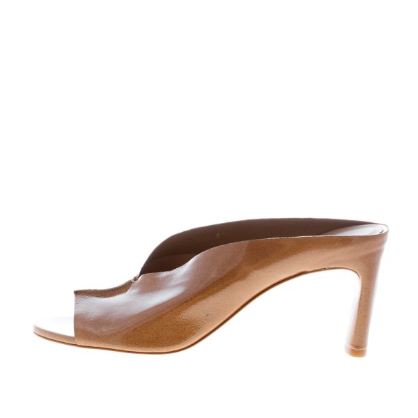 DEL CARLO donna sandalo mule Metis in pelle verniciata NOCE. Tacco 9 cm