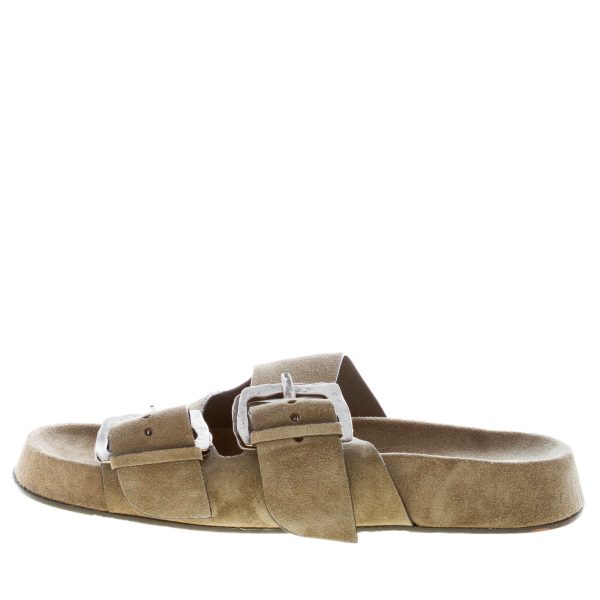 ERNESTO DOLANI donna sandalo ciabatta flatfform Kazar 03 in camoscio SALVIA con doppia fascia e fibbie