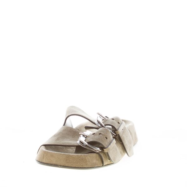 ERNESTO DOLANI donna sandalo ciabatta flatfform Kazar 03 in camoscio SALVIA con doppia fascia e fibbie - immagine 2