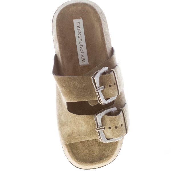 ERNESTO DOLANI donna sandalo ciabatta flatfform Kazar 03 in camoscio SALVIA con doppia fascia e fibbie - immagine 5