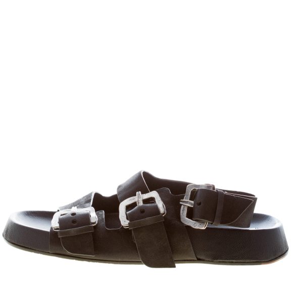 ERNESTO DOLANI donna sandalo flatform Kazar 02 in pelle anticata NERO con doppia fascia e fibbie