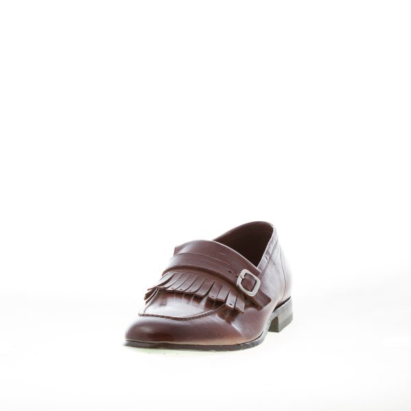 GREEN GEORGE uomo mocassino accollato in pelle anticata CUOIO con frangia e fibbia. Suola in cuoio - immagine 2