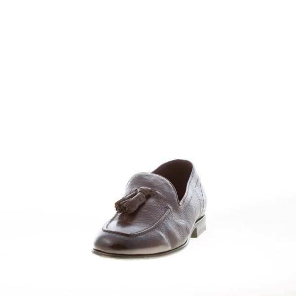 GREEN GEORGE uomo mocassino in pelle di cervo TESTA DI MORO con nappine. Suola in cuoio - immagine 2