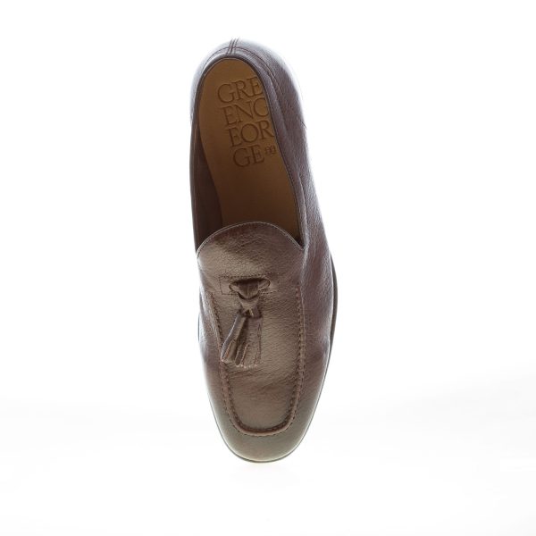 GREEN GEORGE uomo mocassino in pelle di cervo TESTA DI MORO con nappine. Suola in cuoio - immagine 5