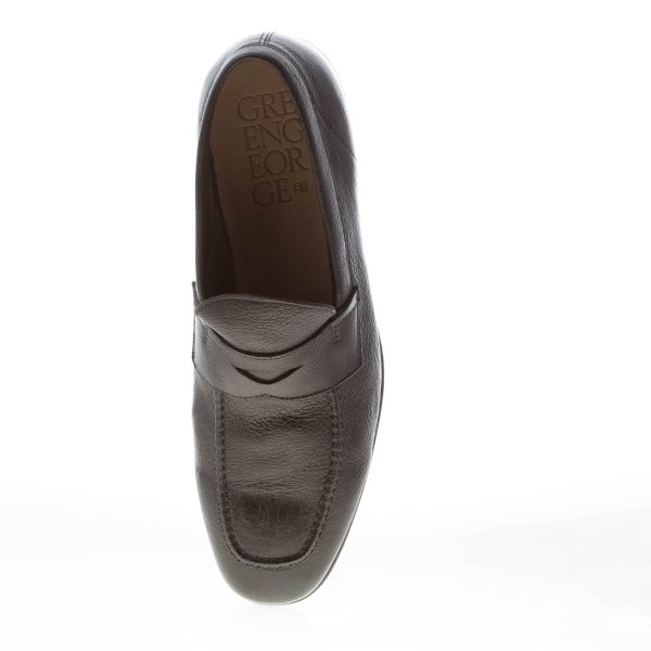 GREEN GEORGE uomo mocassino penny in pelle di cervo NERO. Suola in cuoio - immagine 5