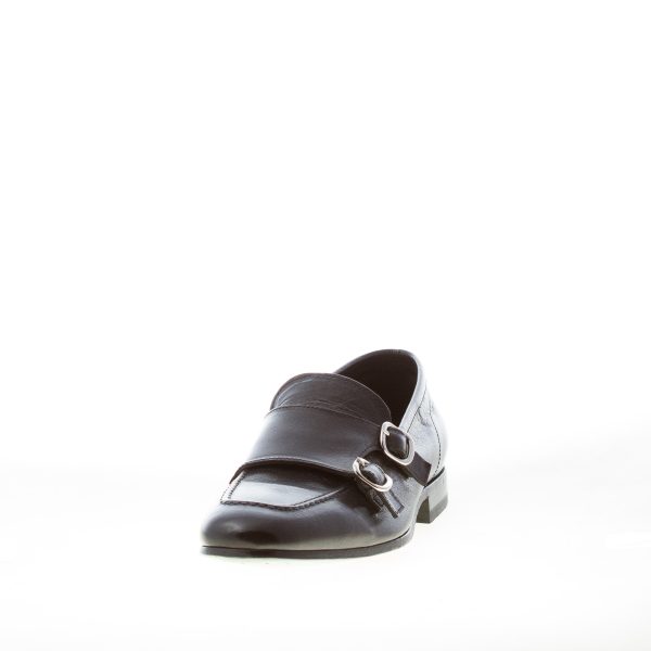 GREEN GEORGE uomo scarpa doppia fibbia in pelle anticata NERO. Suola cuoio - immagine 2