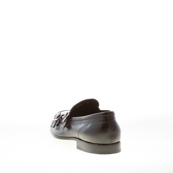 GREEN GEORGE uomo scarpa doppia fibbia in pelle anticata NERO. Suola cuoio - immagine 3