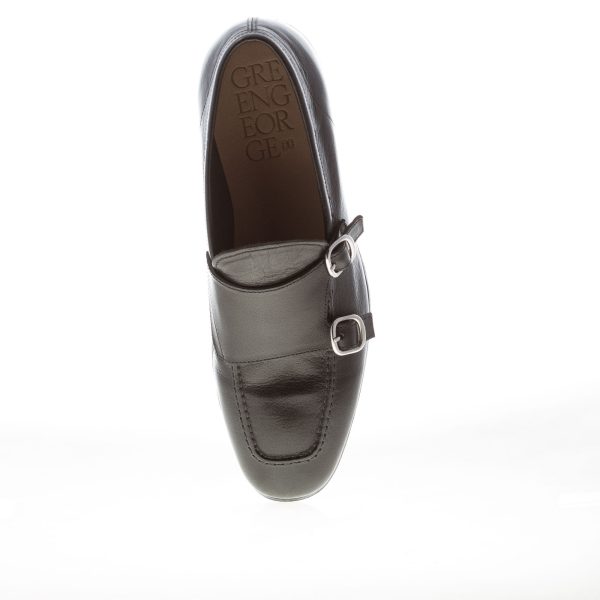 GREEN GEORGE uomo scarpa doppia fibbia in pelle anticata NERO. Suola cuoio - immagine 5