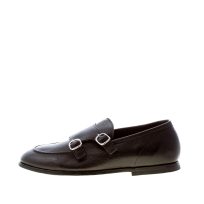 GREEN GEORGE uomo scarpa doppia fibbia in pelle di cervo NERO. Suola cuoio