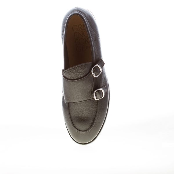 GREEN GEORGE uomo scarpa doppia fibbia in pelle di cervo NERO. Suola cuoio - immagine 5