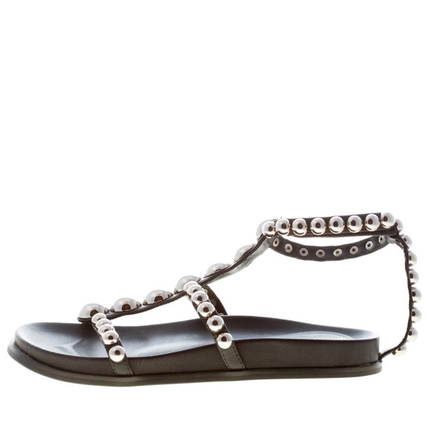 JEFFREY CAMPBELL donna sandalo flat Minnow in pelle NERO con borchie. Tacco 2 cm