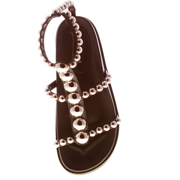 JEFFREY CAMPBELL donna sandalo flat Minnow in pelle NERO con borchie. Tacco 2 cm - immagine 5