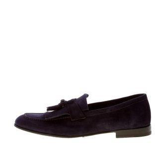 JEROLD WILTON uomo mocassino in camoscio BLU NAVY con frangia e nappine. Suola cuoio