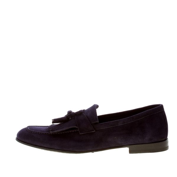 JEROLD WILTON uomo mocassino in camoscio BLU NAVY con frangia e nappine. Suola cuoio