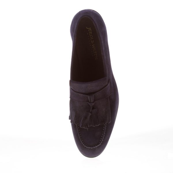 JEROLD WILTON uomo mocassino in camoscio BLU NAVY con frangia e nappine. Suola cuoio - immagine 5