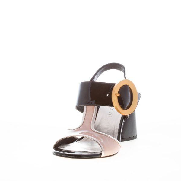 MARA BINI donna sandalo slingback Stella in vernice NUDE e NERO con fibbia. Tacco 7,5 cm - immagine 2