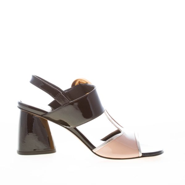 MARA BINI donna sandalo slingback Stella in vernice NUDE e NERO con fibbia. Tacco 7,5 cm - immagine 4