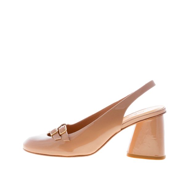 MARA BINI donna scarpa slingback Gilda in pelle verniciata BEIGE MOUSSE con fibbiette. Tacco 3,5 cm
