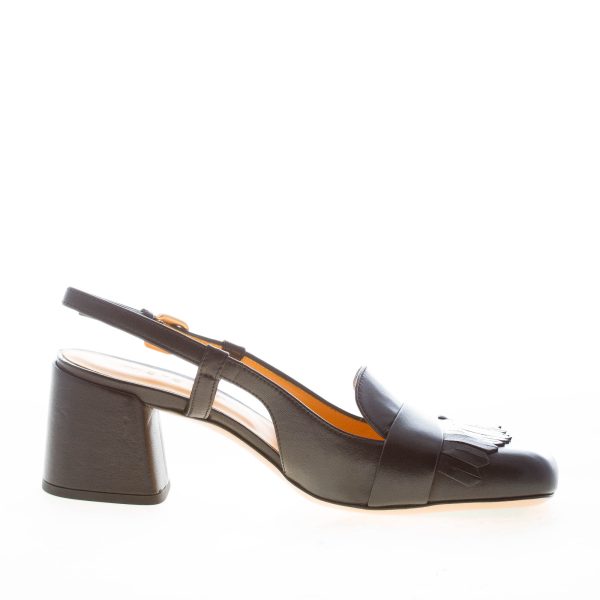 MARA BINI donna scarpa slingback Tania in pelle NERO con frangia. Tacco 5,5 cm - immagine 4