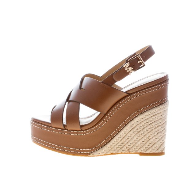MICHAEL KORS donna sandalo Nora Wedge in pelle CUOIO. Zeppa in corda di 13 cm