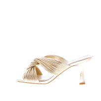 MICHAEL KORS donna sandalo slide Alessia Mule in eco-pelle metallizzata ORO con nodo. Tacco 8 cm
