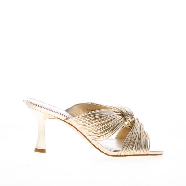 MICHAEL KORS donna sandalo slide Alessia Mule in eco-pelle metallizzata ORO con nodo. Tacco 8 cm - immagine 4