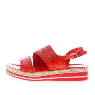 PONS QUINTANA (Mariacristina) donna sandalo Milan in pelle intrecciata ARANCIONE. Zeppa 4 cm