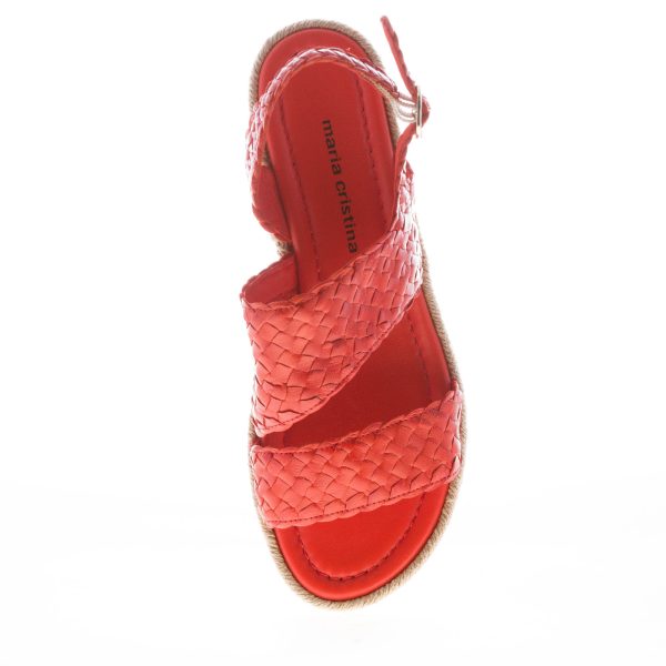 PONS QUINTANA (Mariacristina) donna sandalo Milan in pelle intrecciata ARANCIONE. Zeppa 4 cm - immagine 5