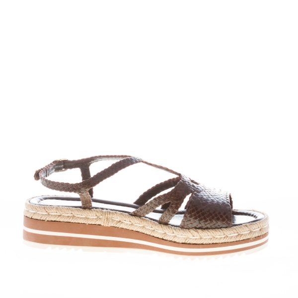 PONS QUINTANA (Mariacristina) donna sandalo Milan in pelle intrecciata CAFFE'. Zeppa 4 cm - immagine 4