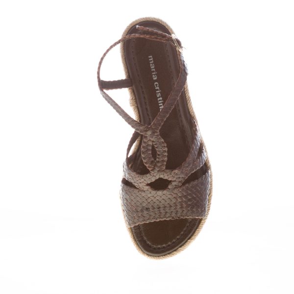 PONS QUINTANA (Mariacristina) donna sandalo Milan in pelle intrecciata CAFFE'. Zeppa 4 cm - immagine 5