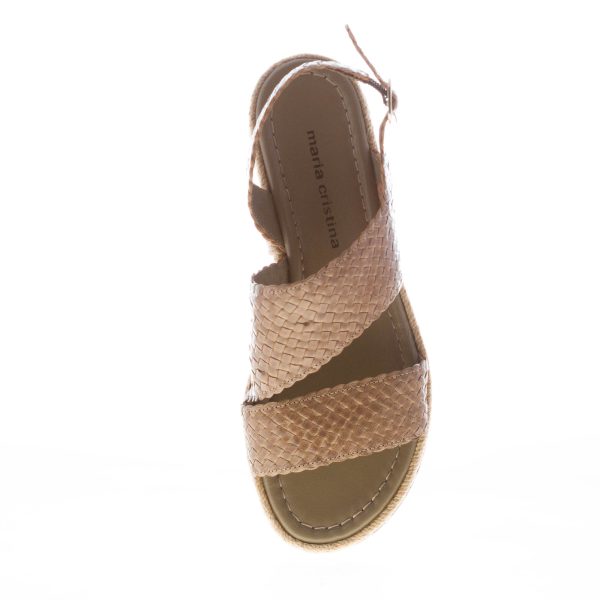 PONS QUINTANA (Mariacristina) donna sandalo Milan in pelle intrecciata MARRONE ALGA. Zeppa 4 cm - immagine 5