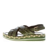 PONS QUINTANA (Mariacristina) donna sandalo Milan in pelle intrecciata MUSCHIO. Zeppa 4 cm