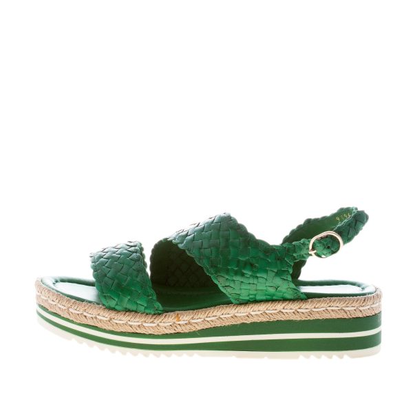 PONS QUINTANA (Mariacristina) donna sandalo Milan in pelle intrecciata VERDE. Zeppa 4 cm