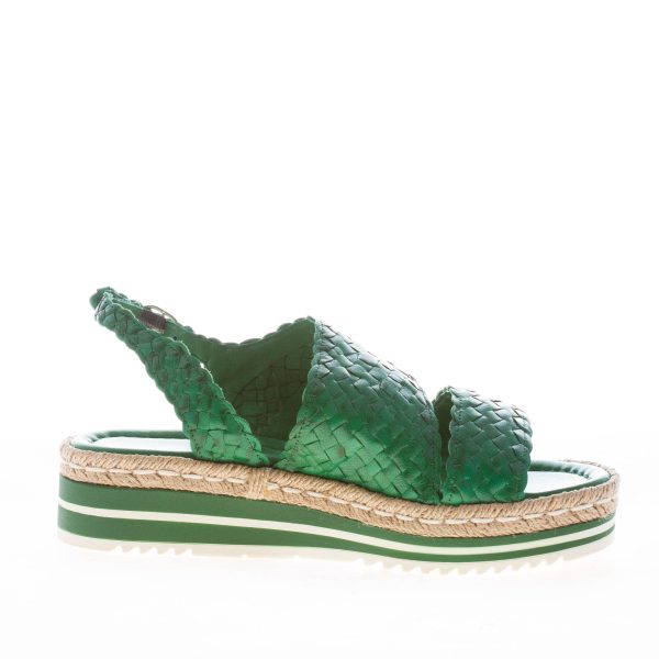 PONS QUINTANA (Mariacristina) donna sandalo Milan in pelle intrecciata VERDE. Zeppa 4 cm - immagine 4