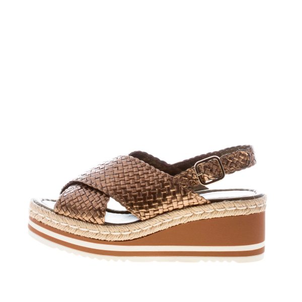 PONS QUINTANA (Mariacristina) donna sandalo zeppa Padova in pelle intrecciata BRONZO. Tacco 6 cm
