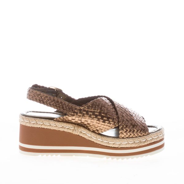 PONS QUINTANA (Mariacristina) donna sandalo zeppa Padova in pelle intrecciata BRONZO. Tacco 6 cm - immagine 4