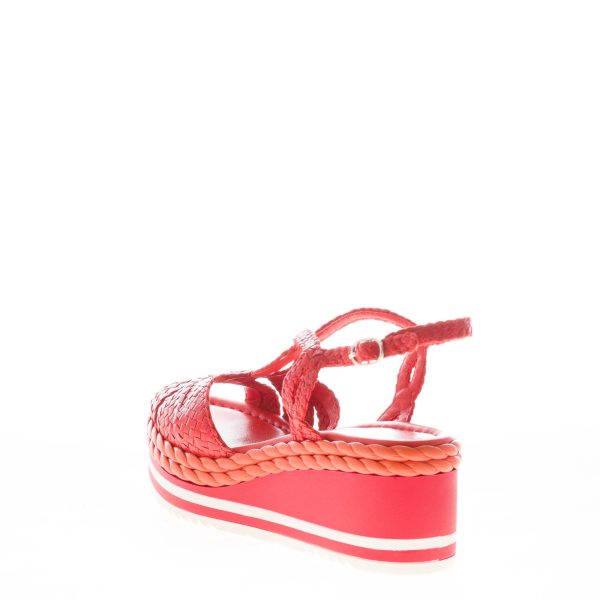 PONS QUINTANA (Mariacristina) donna sandalo zeppa Padova in pelle intrecciata MANDARINO. Tacco 6 cm - immagine 3