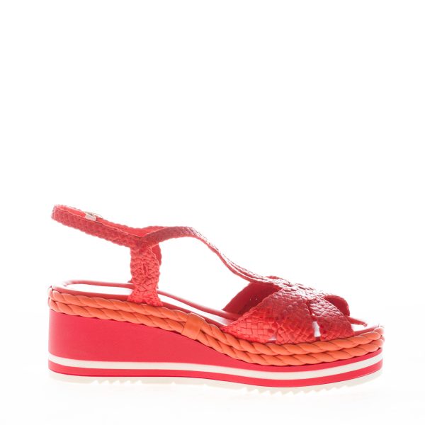 PONS QUINTANA (Mariacristina) donna sandalo zeppa Padova in pelle intrecciata MANDARINO. Tacco 6 cm - immagine 4