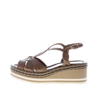 PONS QUINTANA (Mariacristina) donna sandalo zeppa Padova in pelle intrecciata SMOKE. Tacco 6 cm