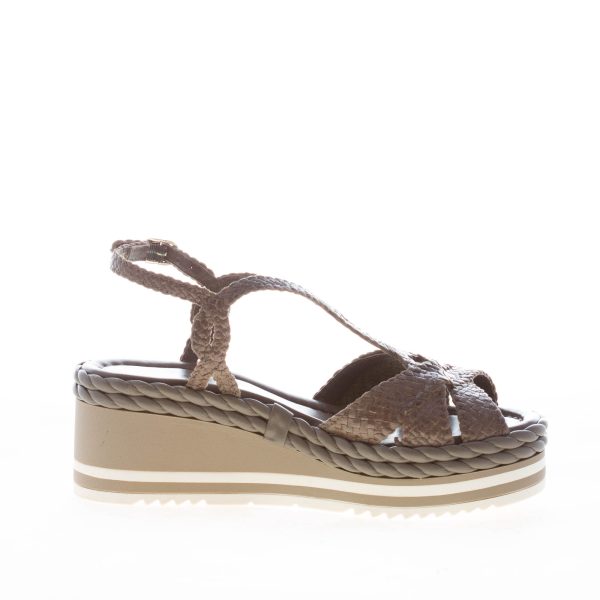 PONS QUINTANA (Mariacristina) donna sandalo zeppa Padova in pelle intrecciata SMOKE. Tacco 6 cm - immagine 4
