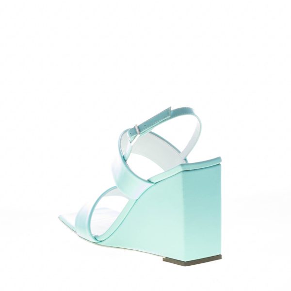 VICINI sandalo zeppa in vernice TURCHESE. Tacco 9 cm - immagine 3