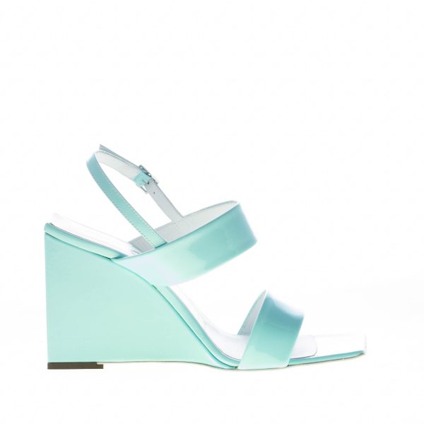 VICINI sandalo zeppa in vernice TURCHESE. Tacco 9 cm - immagine 4